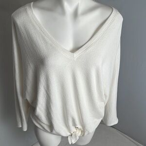 SIX/FIFTY white knot front soft stretch dolman sleeve v-neck top